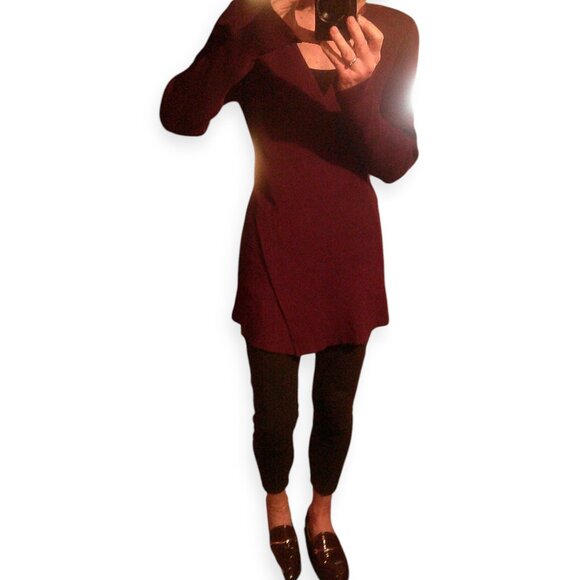 Ribbed Knit Sweater V- Asymmetrical Front Long-Sleeve M - Picture 5 of 7